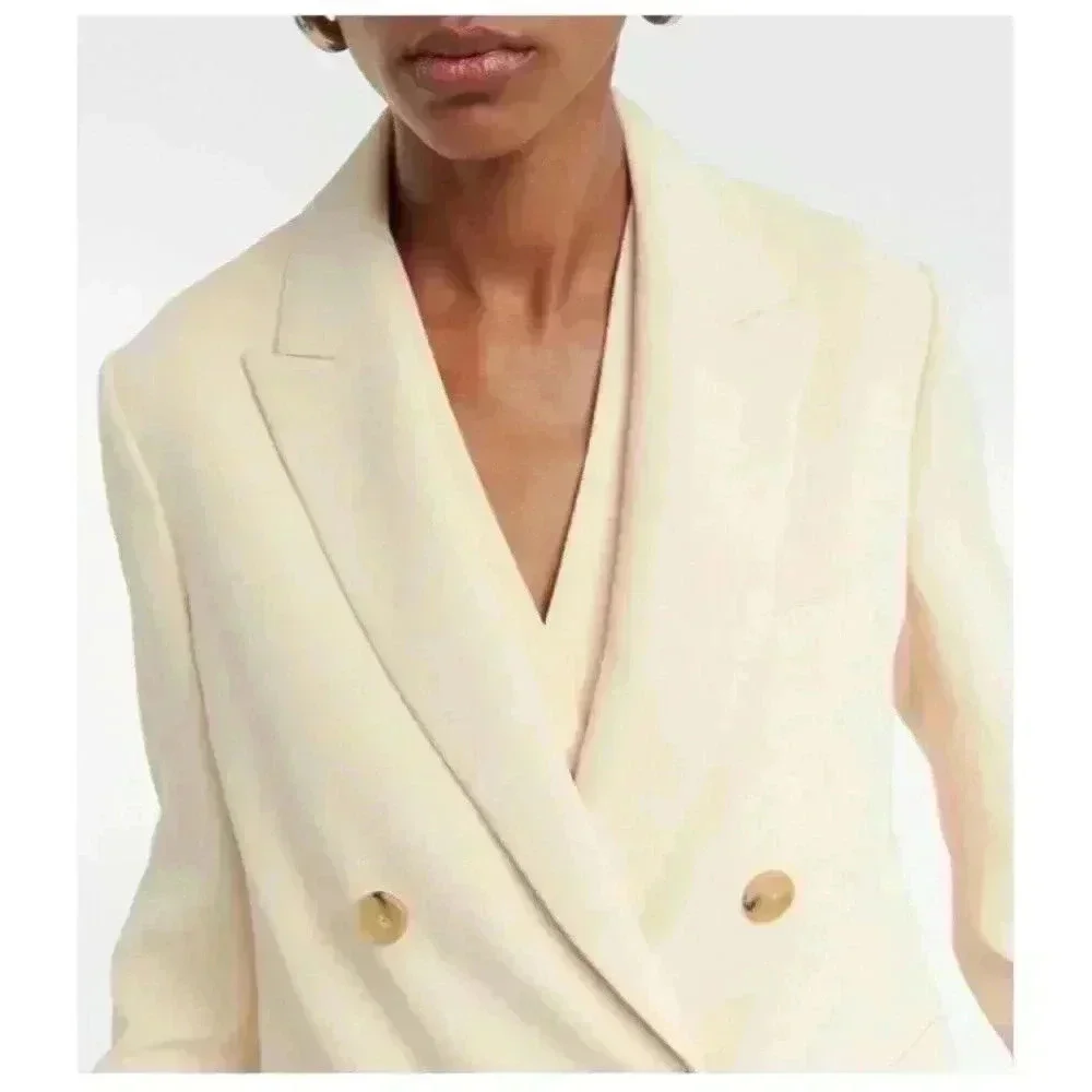New Vince Crepe Cream Winter White Double-Breasted Oversized Blazer Size 12 - Picture 3 of 13